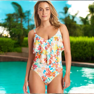 Ellen Tracy Floral One-Piece Swimsuit Size 8 Multi colour